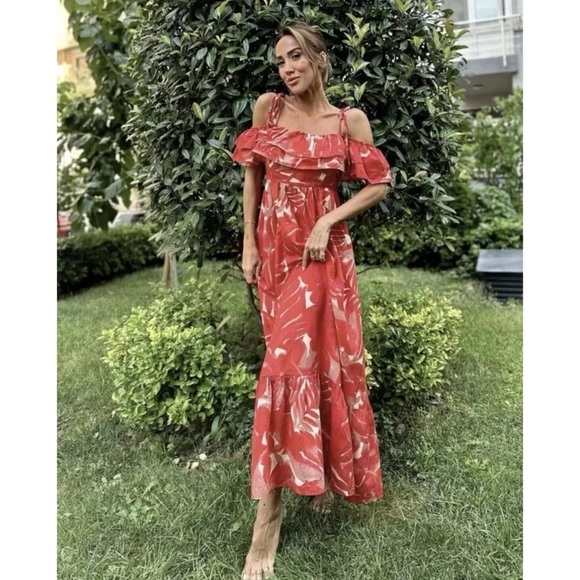 Zara Dresses & Skirts - NWT Zara Blogger Fave Maxi Dress Red Ruffle Off Shoulder Summer Wedding Size XS